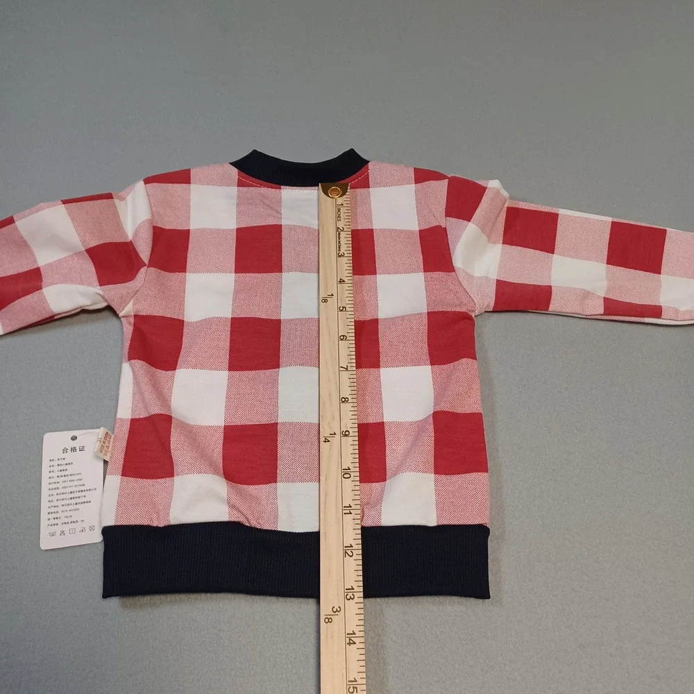 RZHTZ Kids Red Buffalo Plaid Smiley Face Bomber Jacket and Navy Pants Set Size S